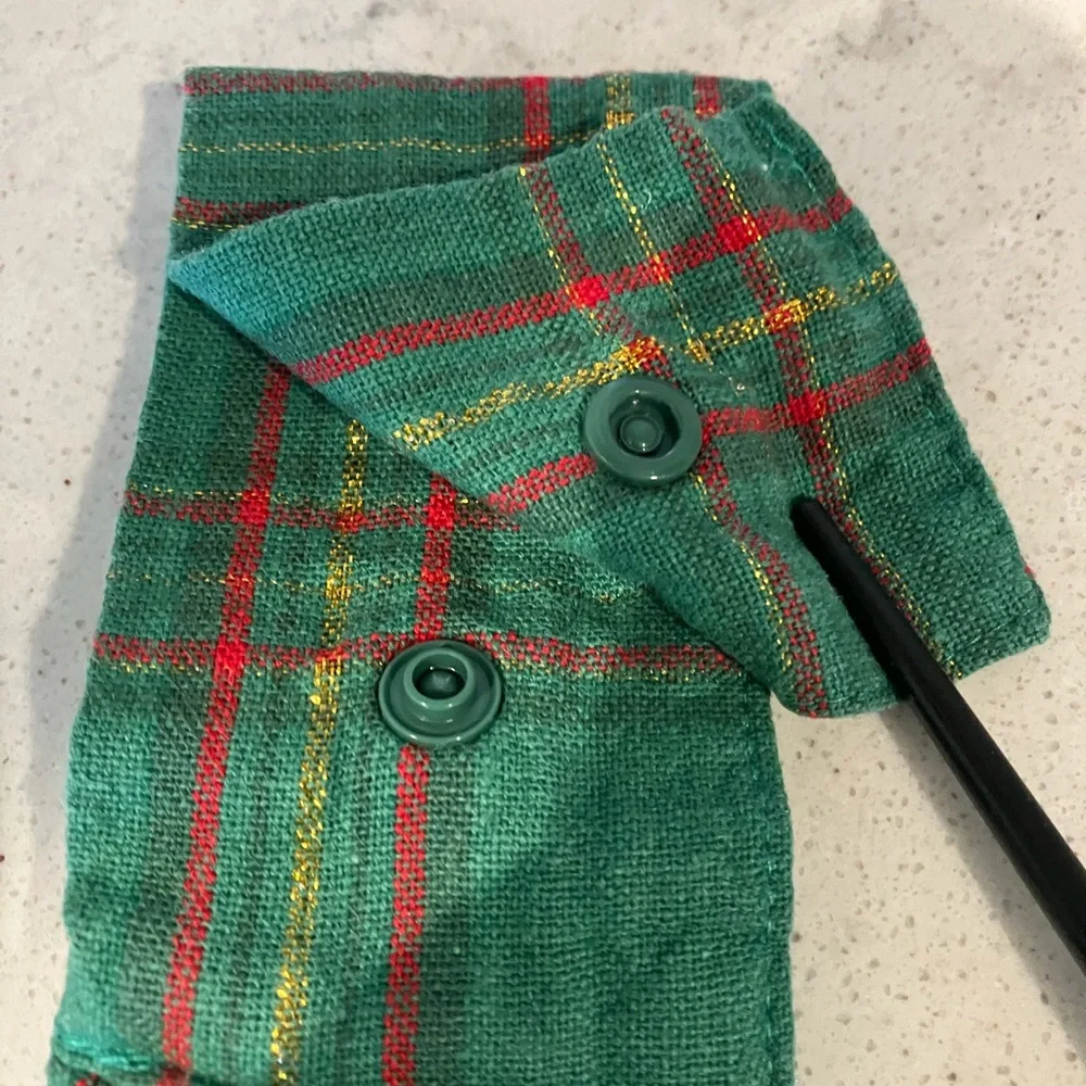 kitchen towel , green and red tartan pattern,button fastener